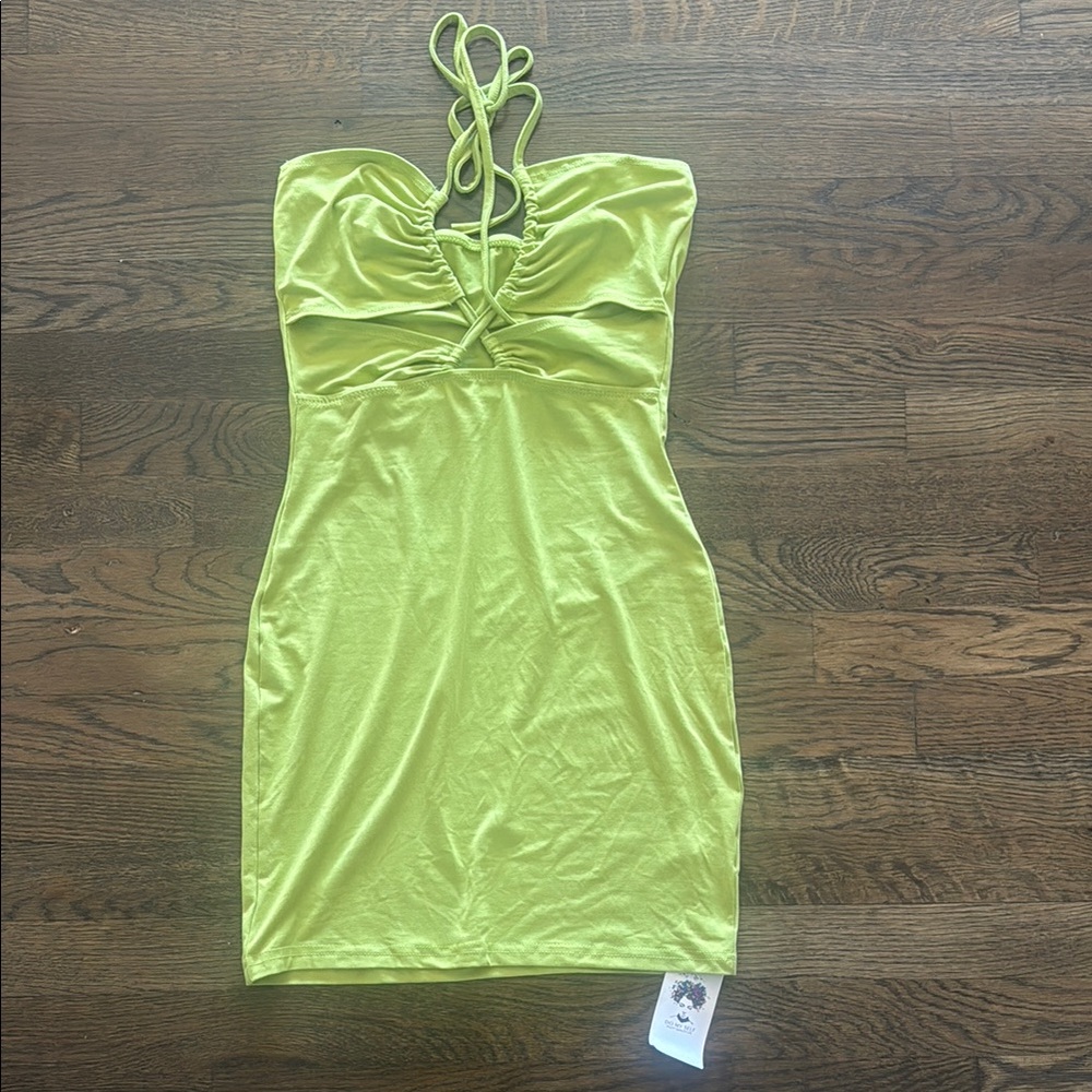 Lime Green Mini Halter Dress
